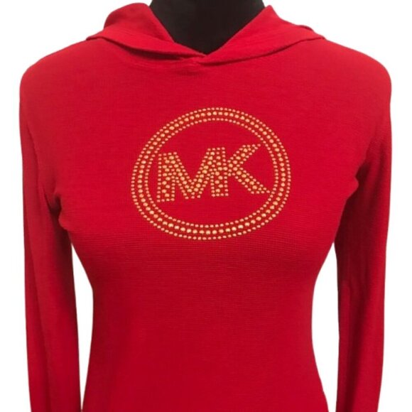 Women's MICHAEL Michael Kors Long Sleeve Lightweight Studded Hoodie Red Size XS - Picture 3 of 9